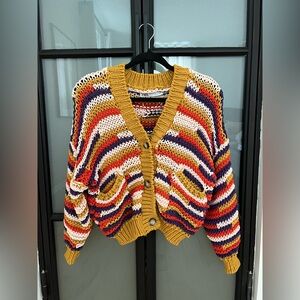 Zara Women's Crochet Multicolor Striped Open Knit Cardigan Size S-M